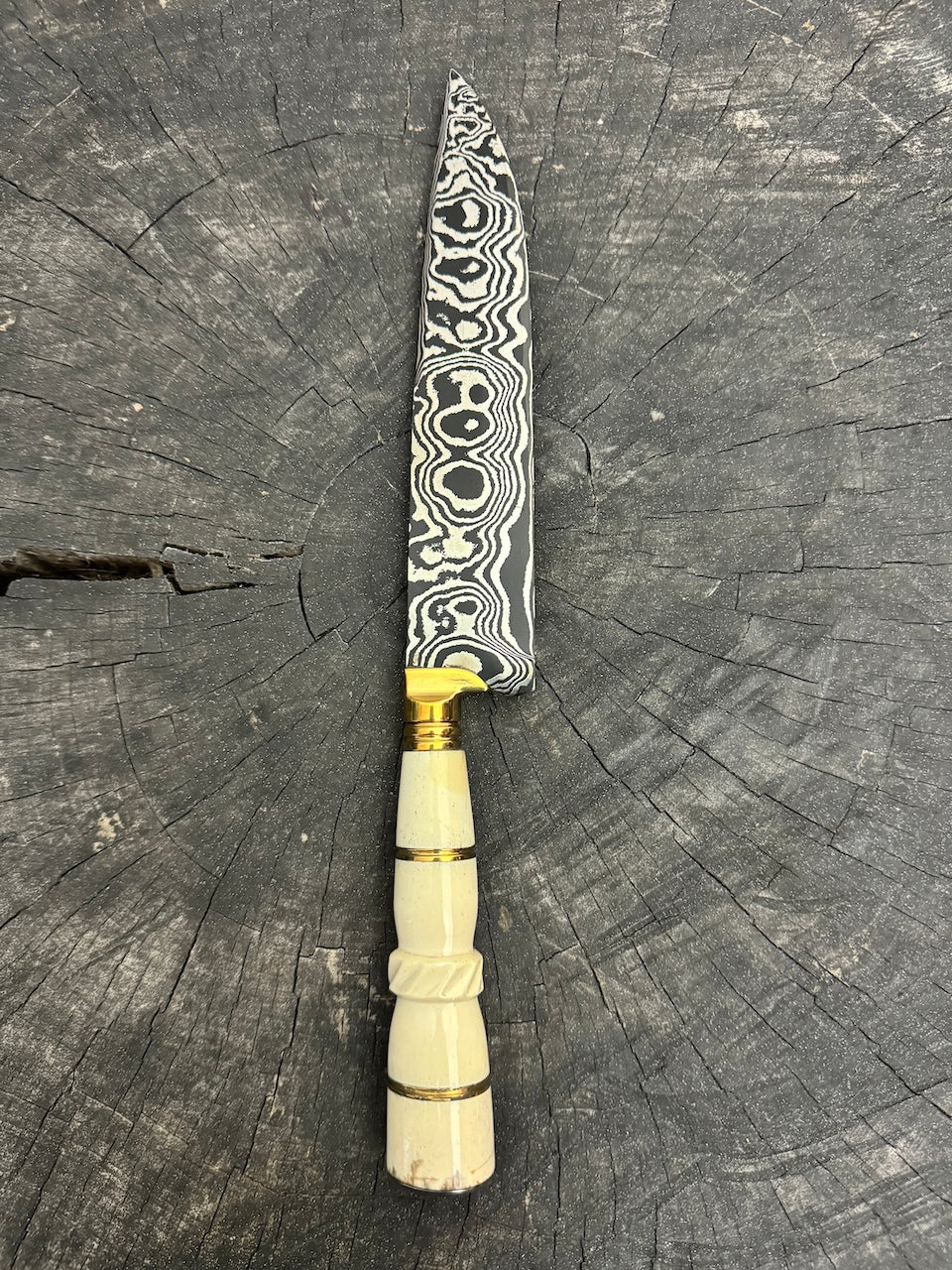 8" Damascus Knife, Ostrich Bone, CS1095 15n20