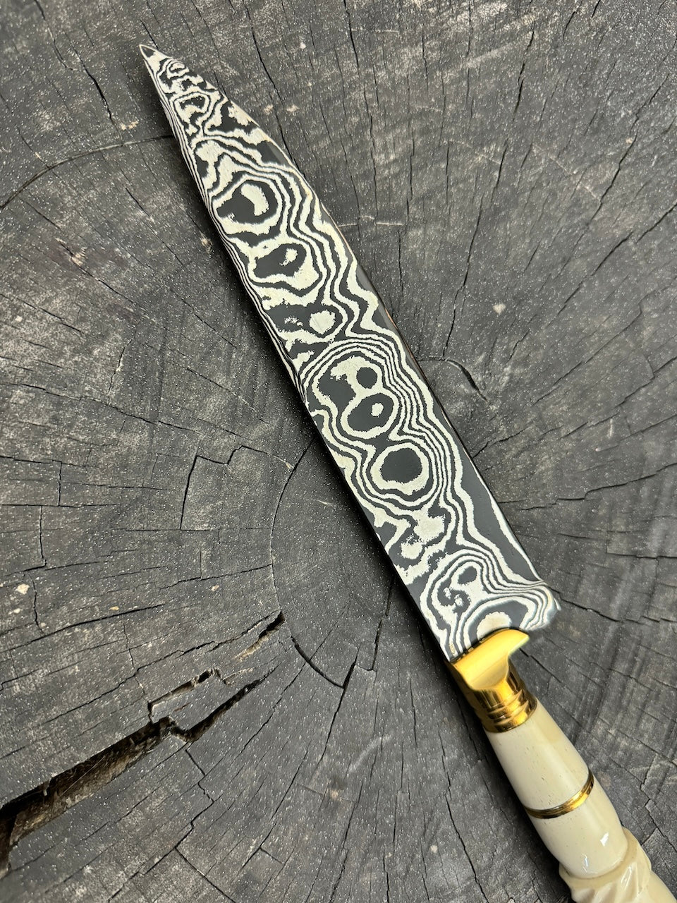 8" Damascus Knife, Ostrich Bone, CS1095 15n20