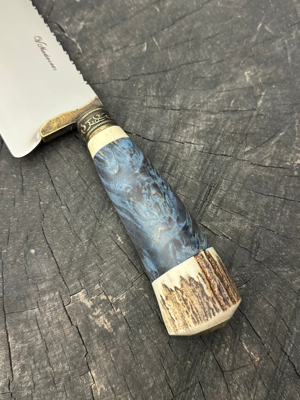 8" Picanha Chef Knife, Maple Burl & Deer Antler, SS440 - 200mm