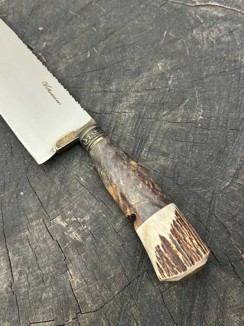 10" Chef Picanha Knife, Maple Burl & Deer Antler, SS440 - 250mm