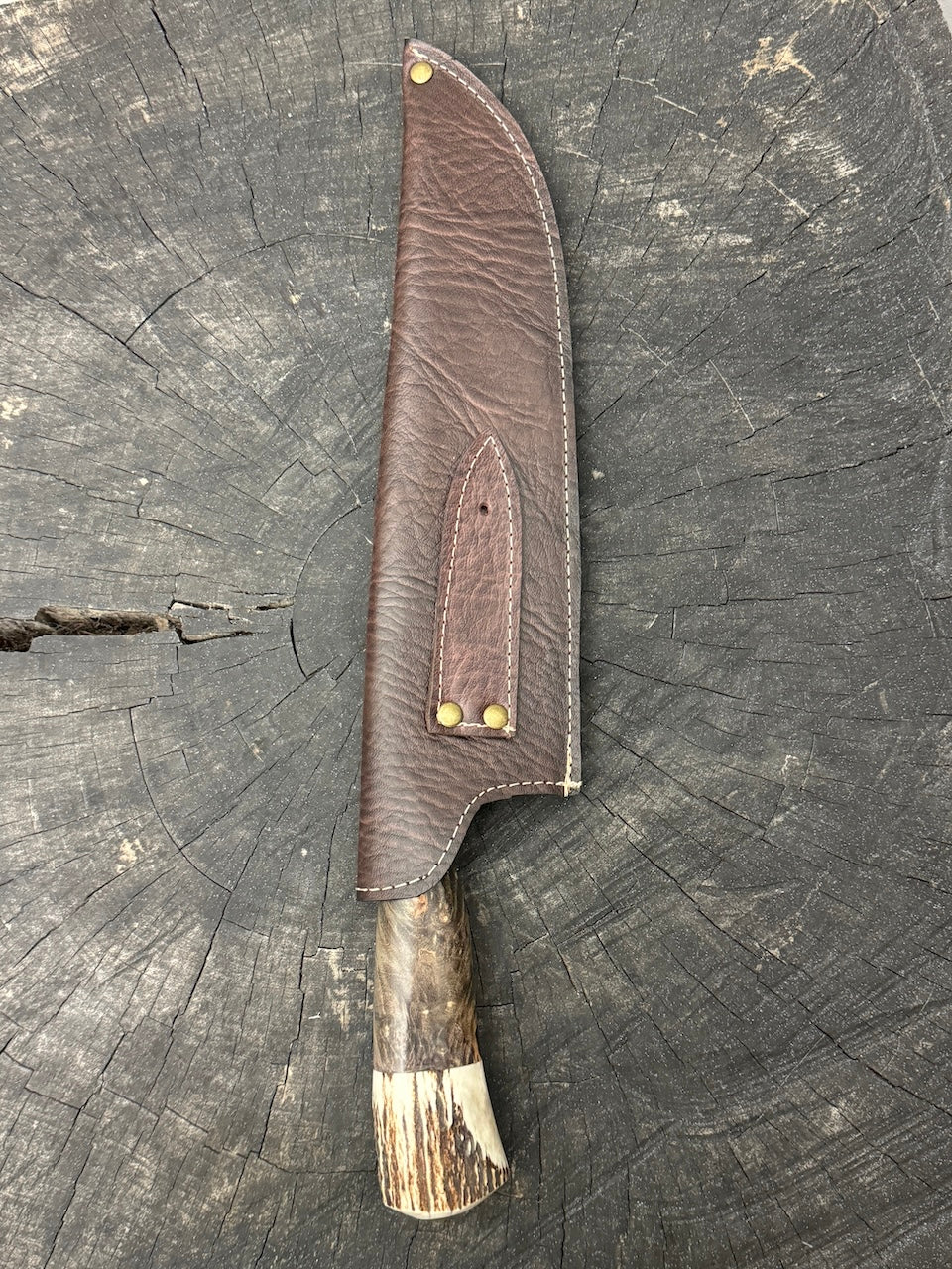 10" Chef Picanha Knife, Maple Burl & Deer Antler, SS440 - 250mm