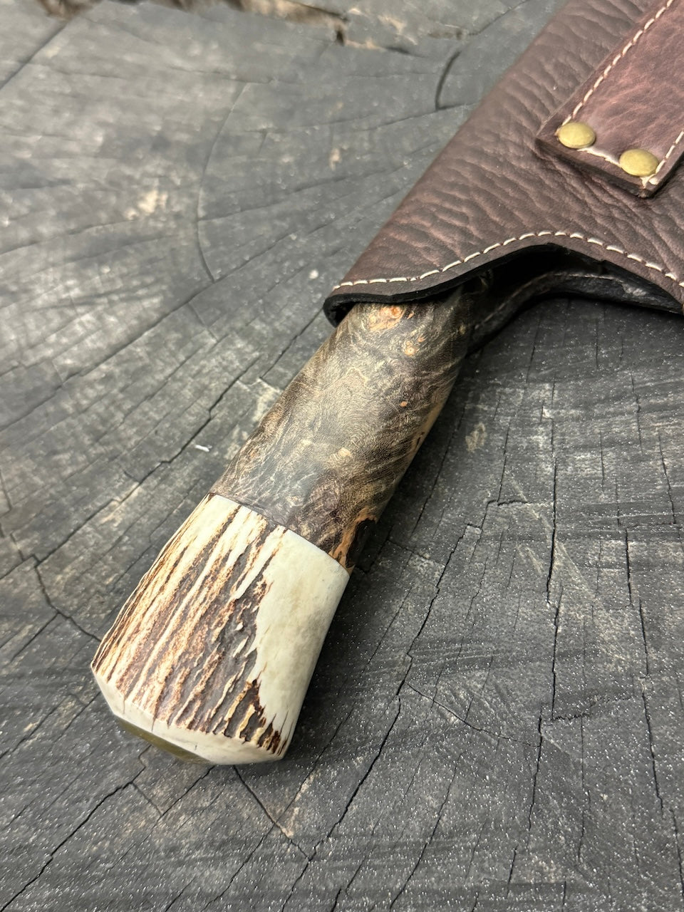 10" Chef Picanha Knife, Maple Burl & Deer Antler, SS440 - 250mm