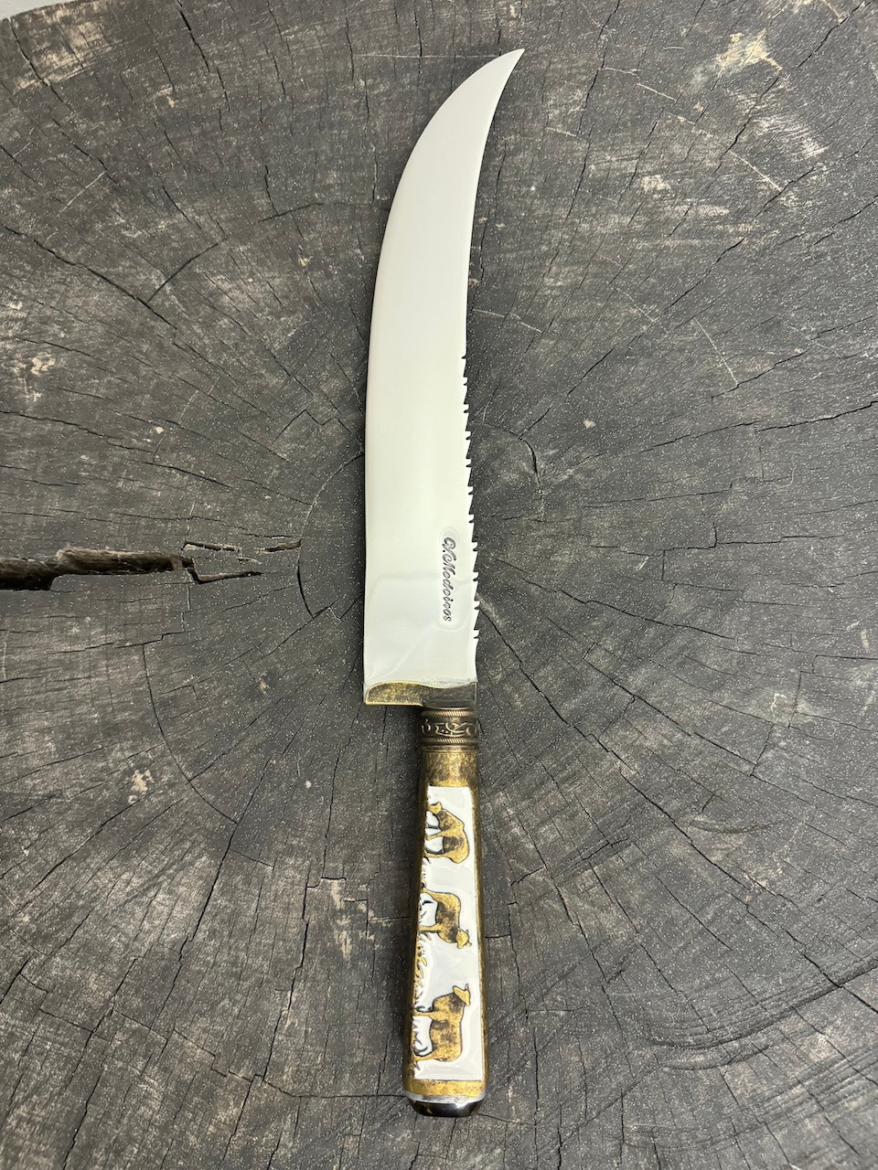 10" Butchers Knife, Brass Handle, SS440 - 250mm
