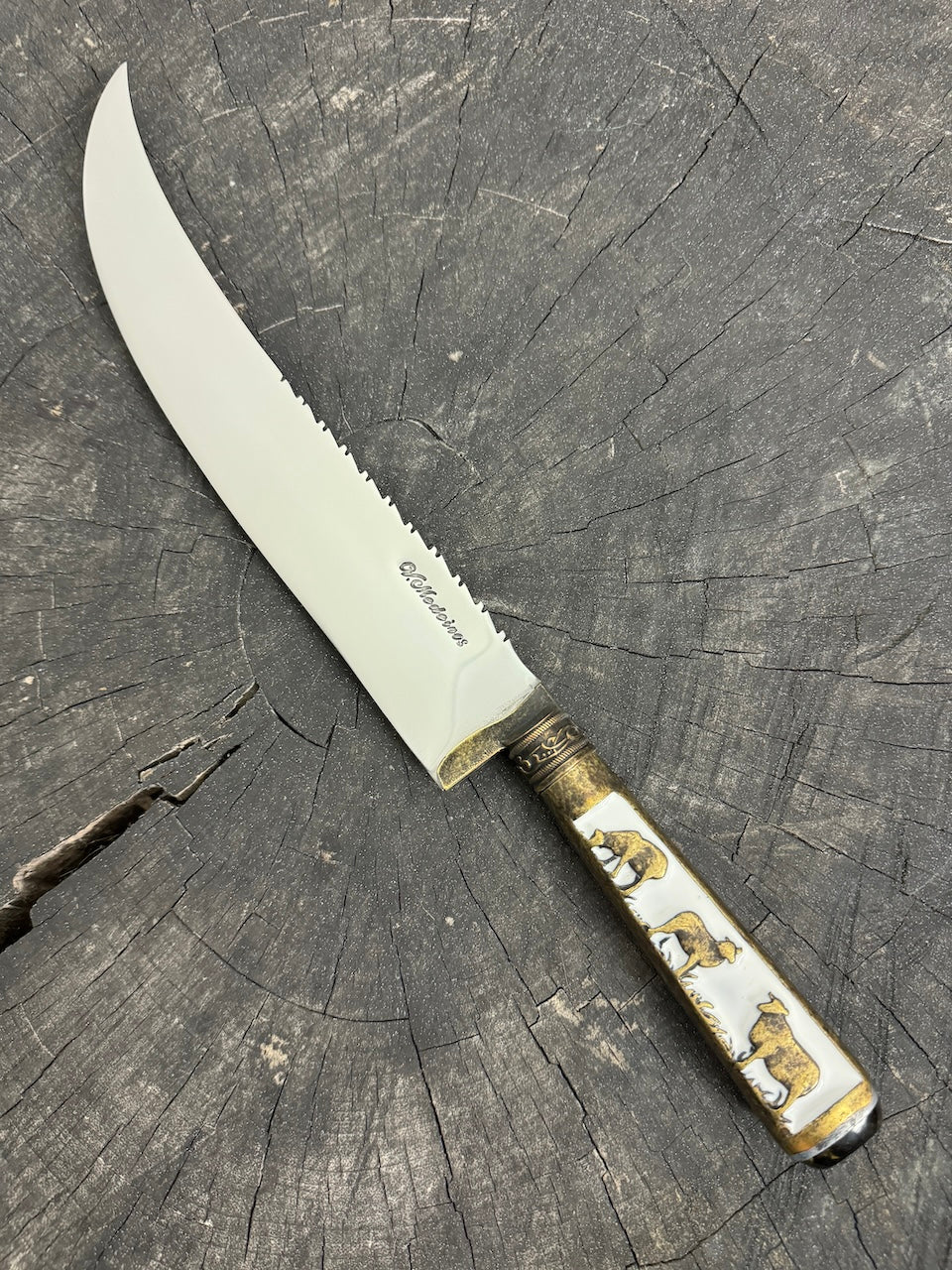 10" Butchers Knife, Brass Handle, SS440 - 250mm