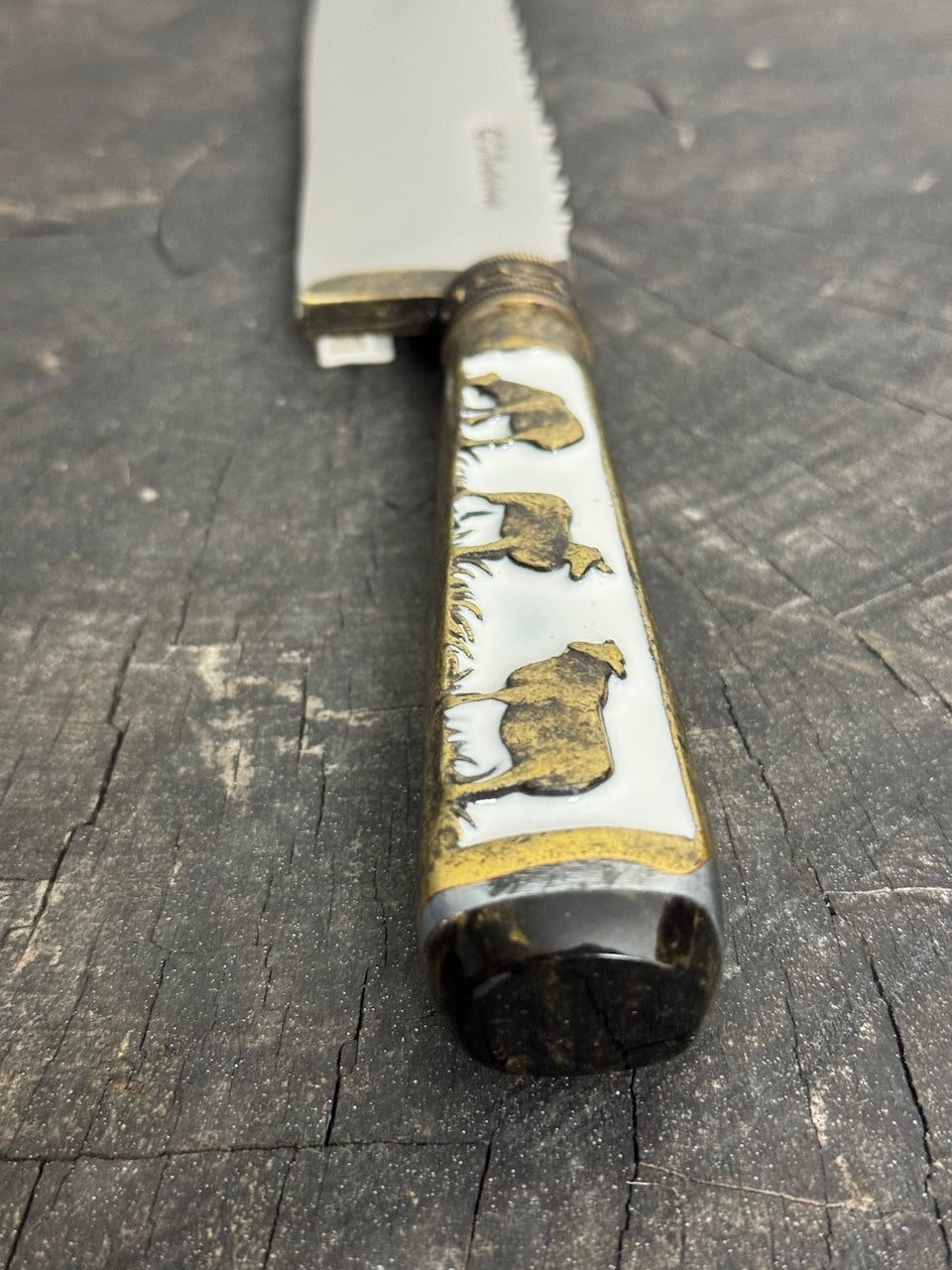 10" Butchers Knife, Brass Handle, SS440 - 250mm