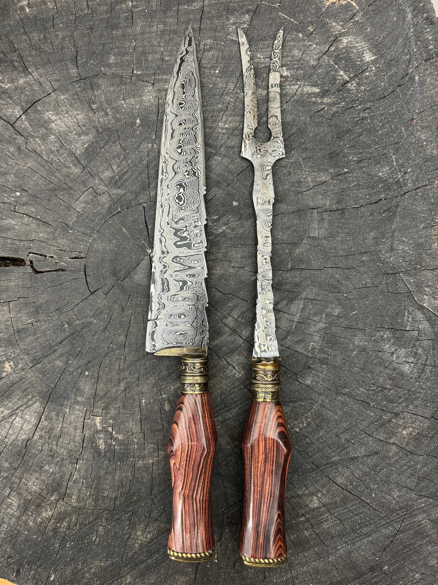 10" Damascus Knife & Fork Set, Violet Jacaranda, CS1095 15n20