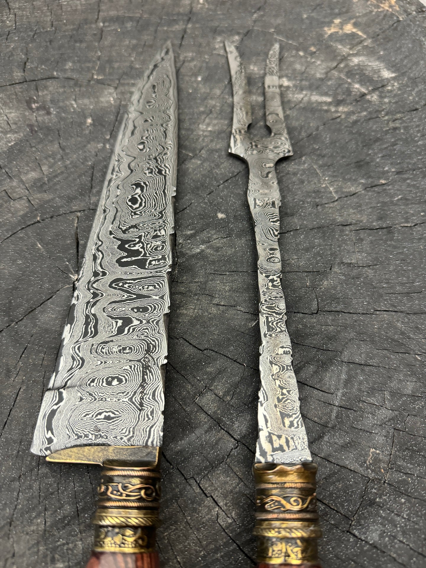 10" Damascus Knife & Fork Set, Violet Jacaranda, CS1095 15n20