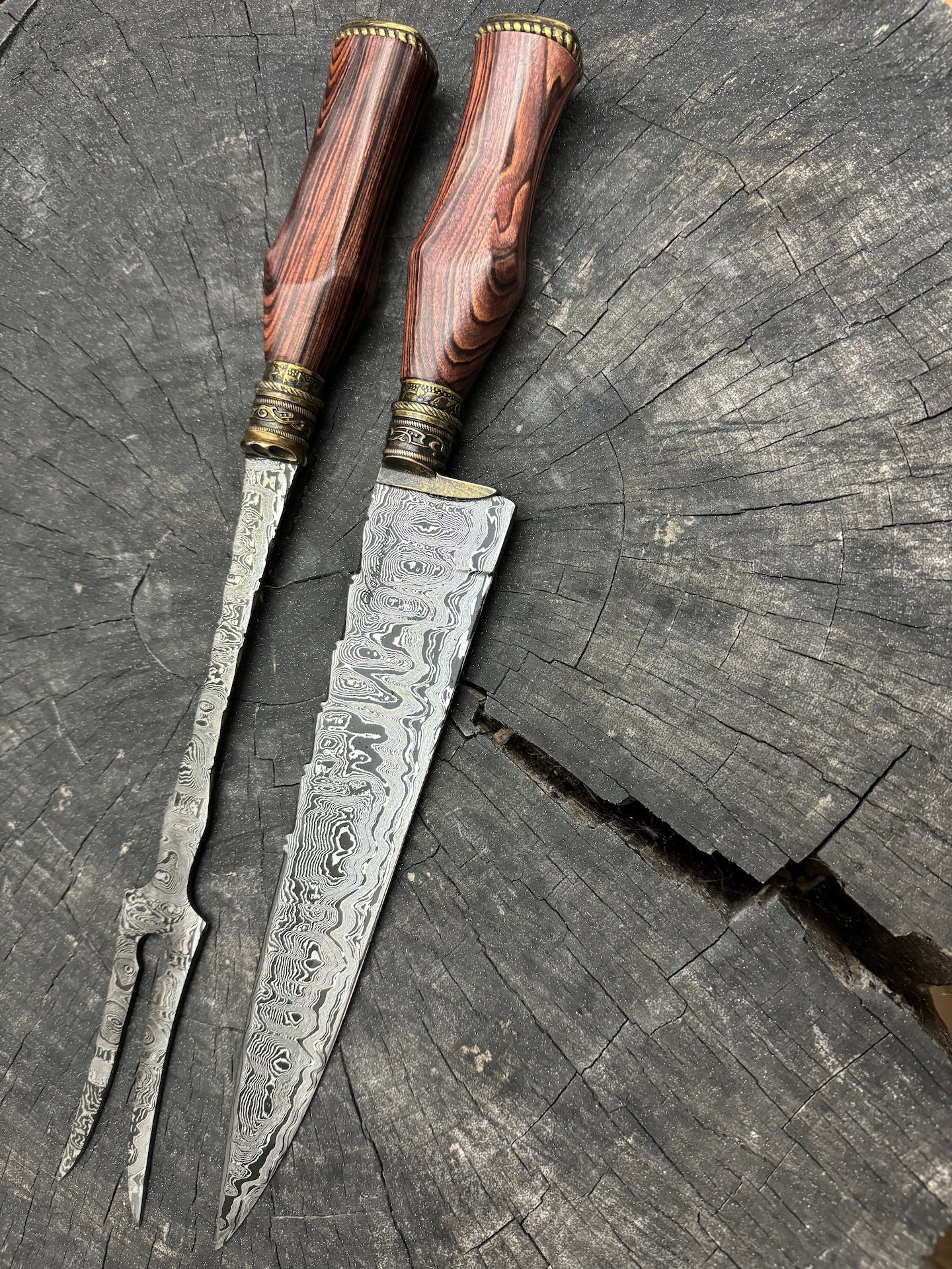 10" Damascus Knife & Fork Set, Violet Jacaranda, CS1095 15n20