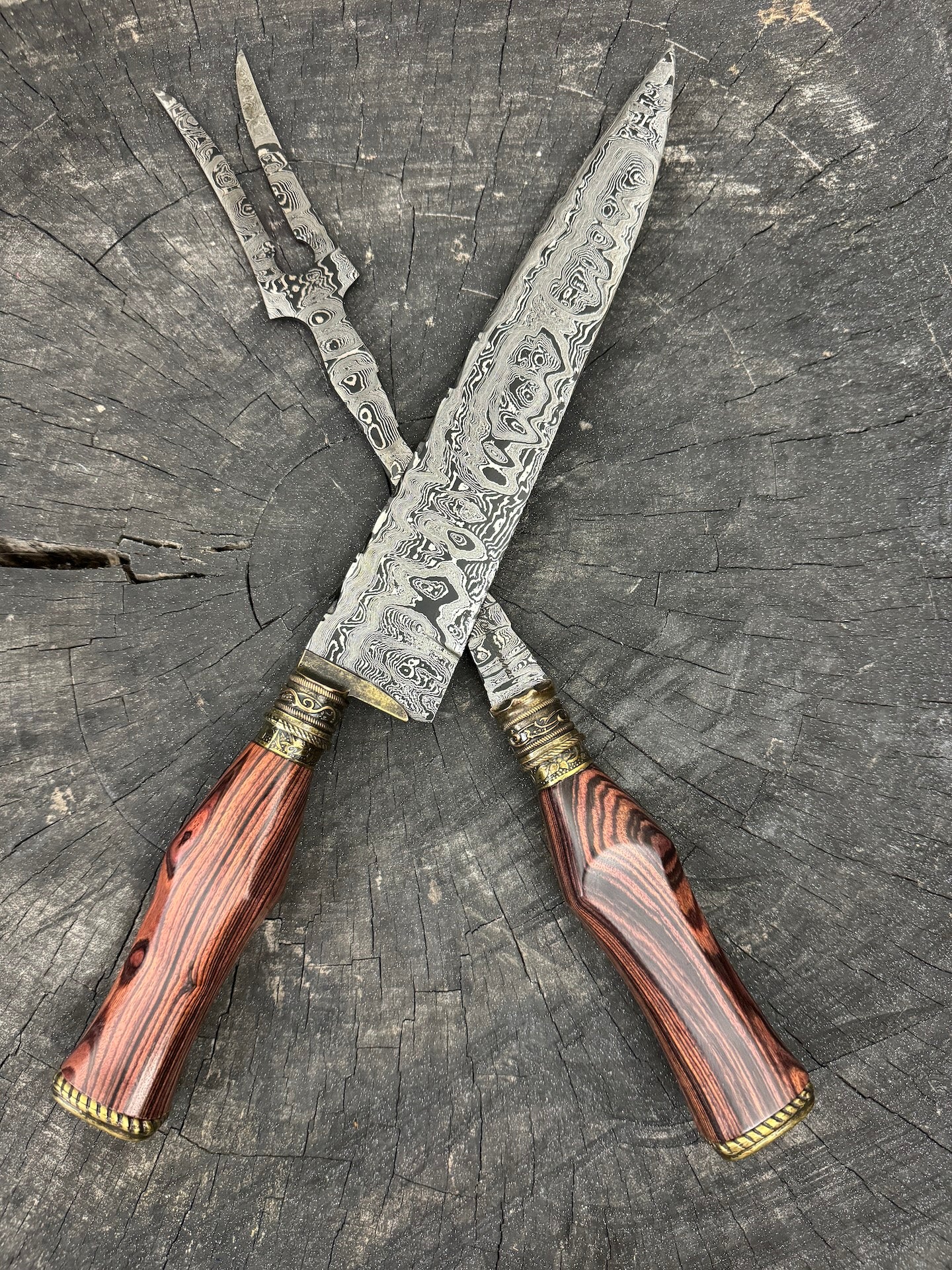 10" Damascus Knife & Fork Set, Violet Jacaranda, CS1095 15n20