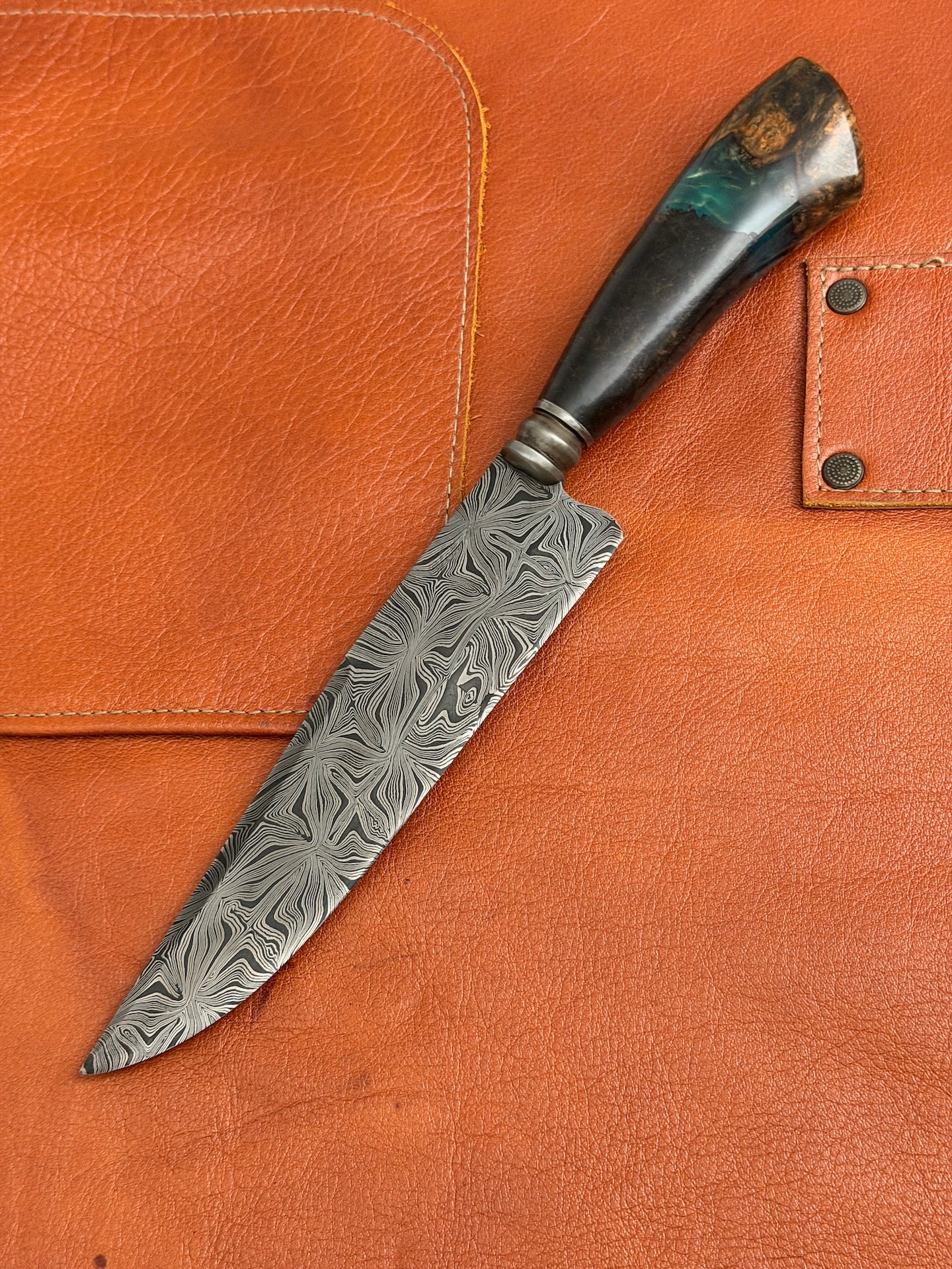 7.3" Picanha Mosaic Explosion Damascus Knife 240 Layers, Amboyna Burl, CS1095 15n20 - 187mm