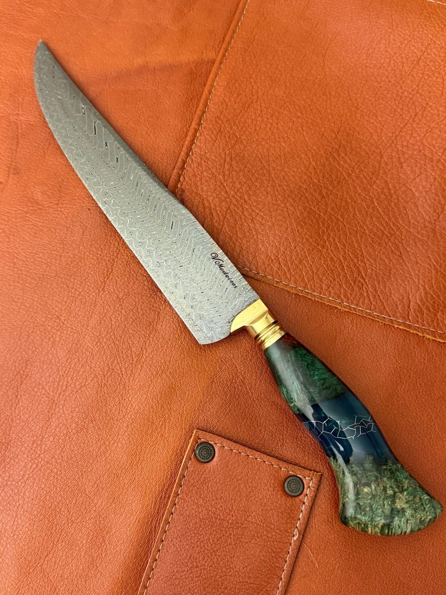 8" Turkish Pattern Damascus Knife 340 Layers, Amboyna Premium, CS1095 15n20 - 205mm