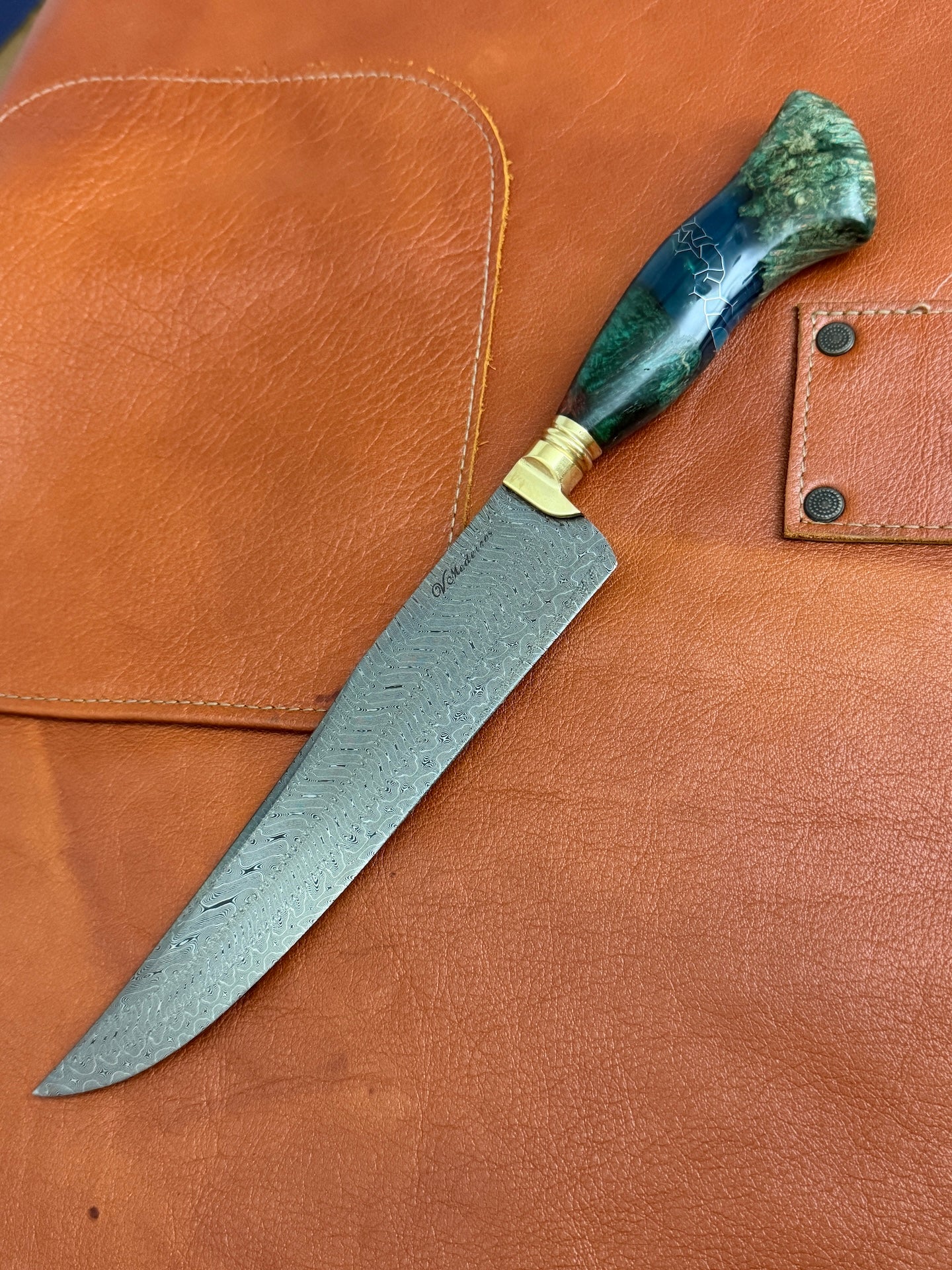 8" Turkish Pattern Damascus Knife 340 Layers, Amboyna Premium, CS1095 15n20 - 205mm