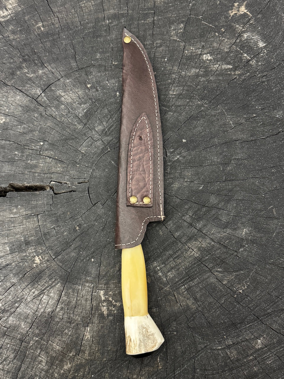 8" Chef Knife, Ostrich Bone & Deer Antler, SS440 - 200mm