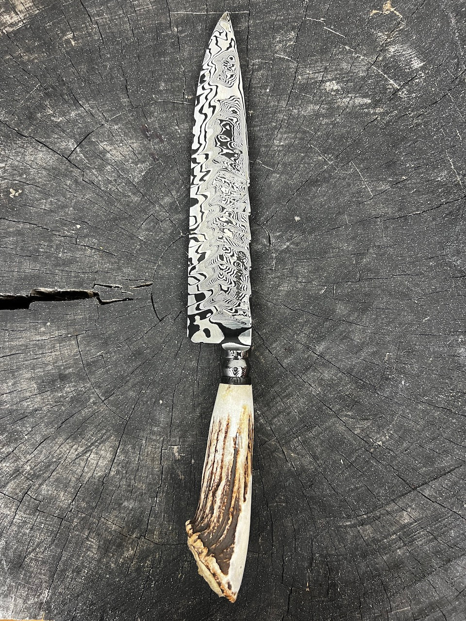 10" Damascus Knife 220 Layers, Deer Antler CS1095 15n20