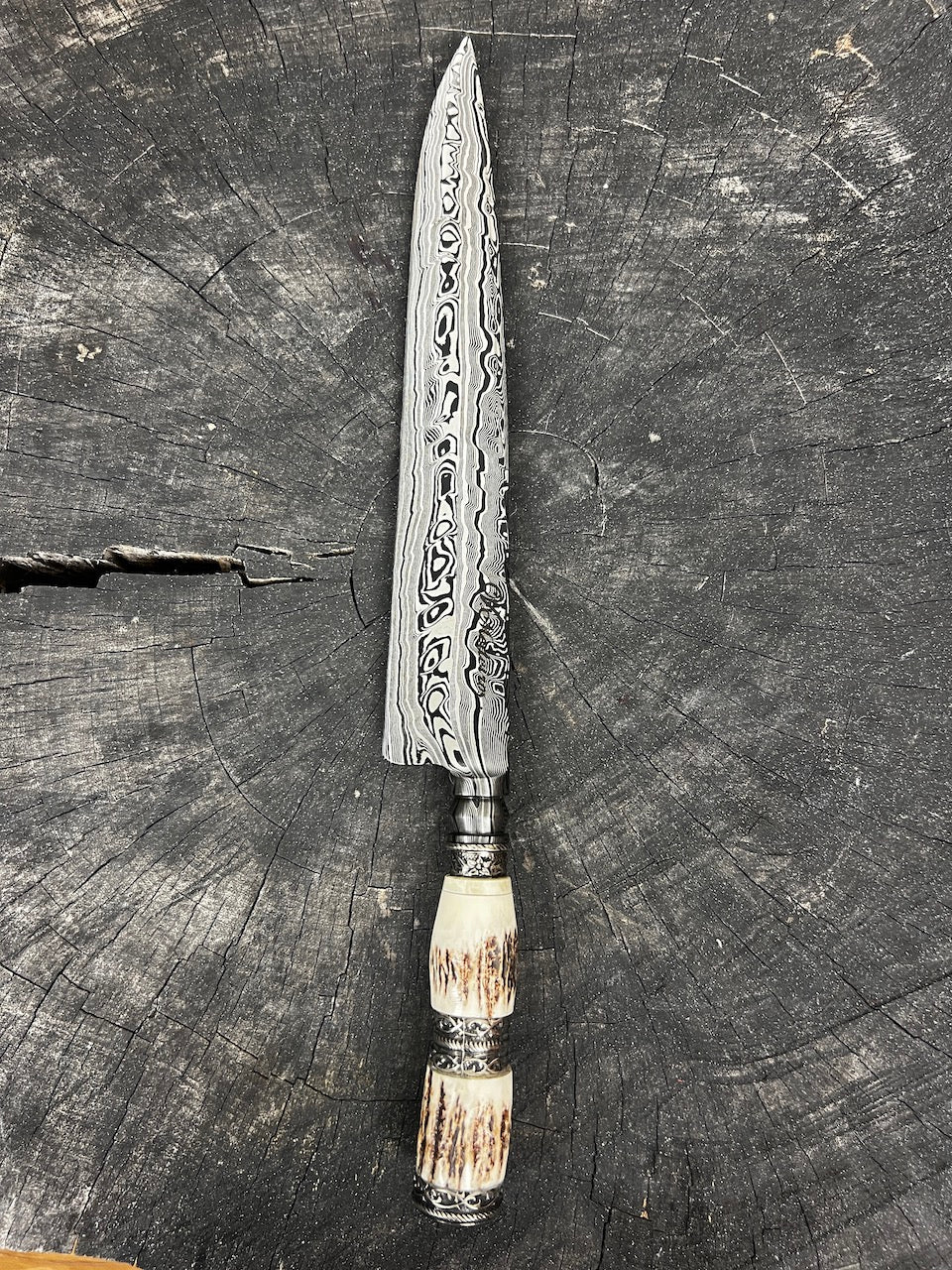 11" Damascus Knife 220 Layers, Deer Antler CS1095 15n20