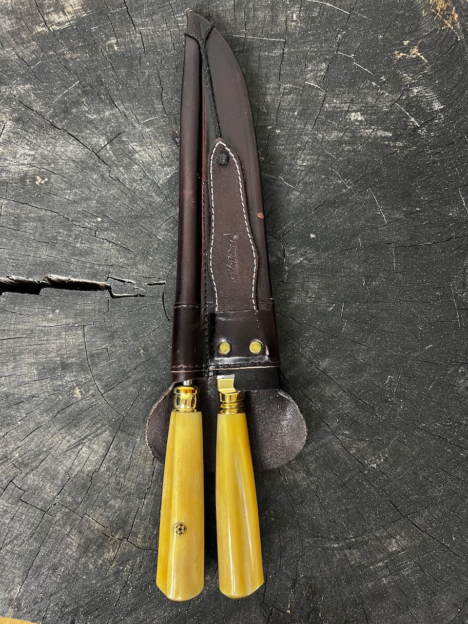 BBQ Knife & Sharpening Duo Set, Ostrich Bone, SS420 - 250mm