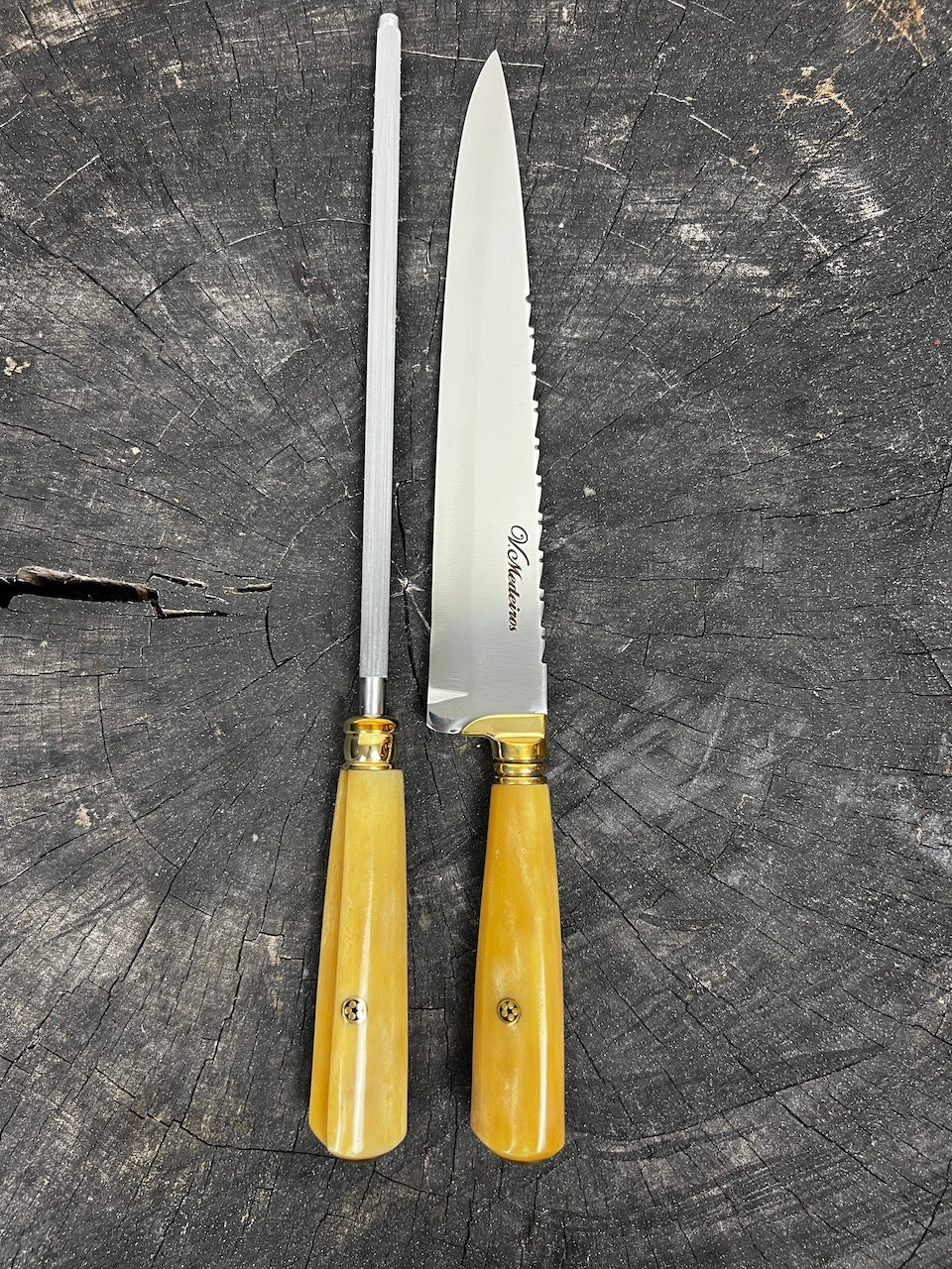 BBQ Knife & Sharpening Duo Set, Ostrich Bone, SS420 - 250mm