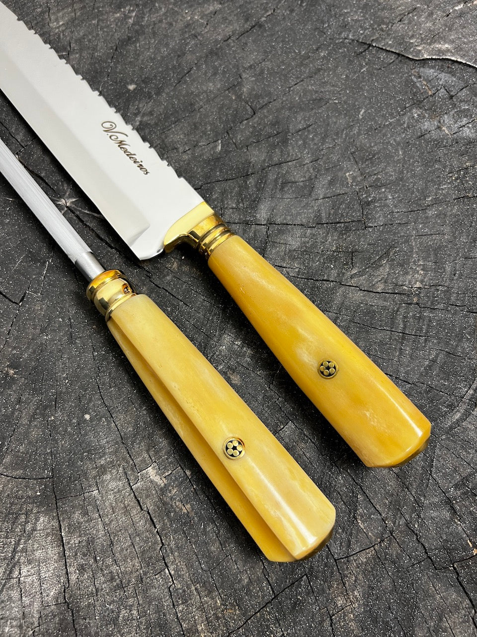 BBQ Knife & Sharpening Duo Set, Ostrich Bone, SS420 - 250mm