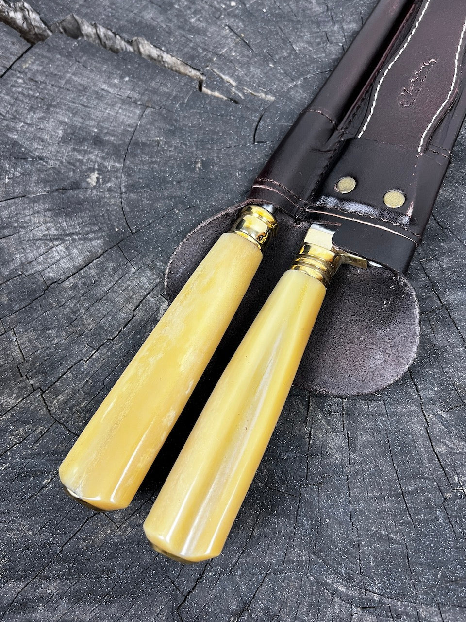 BBQ Knife & Sharpening Duo Set, Ostrich Bone, SS420 - 250mm