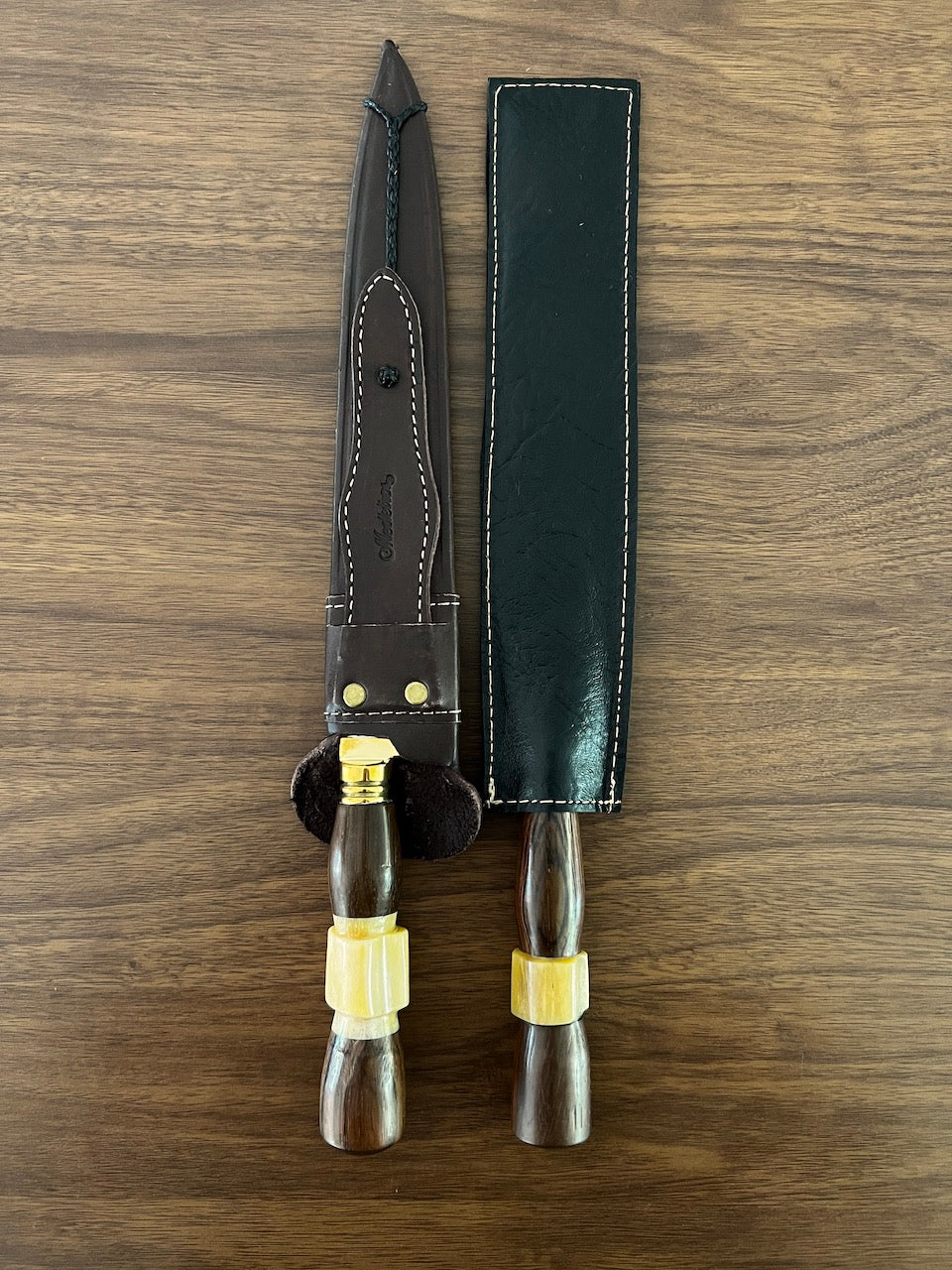 BBQ Knife & Fork Duo Set of Hardwood, Ostrich Bone Handle SS440