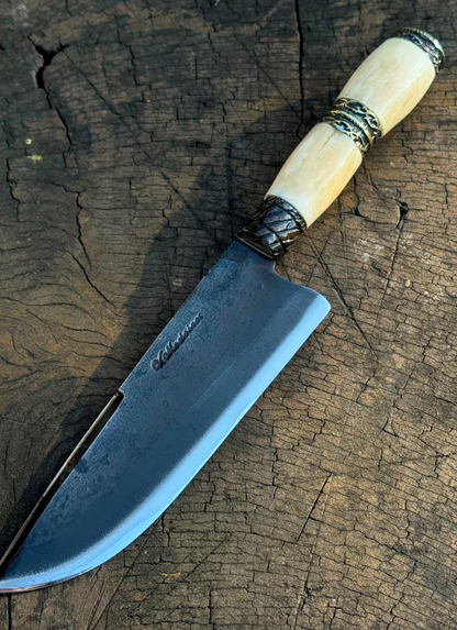 CUSTOM ORDER: 5" STEAK Knife &amp; Picanha Brut de Forge, Antelope Horn, SS420 / HCS5160