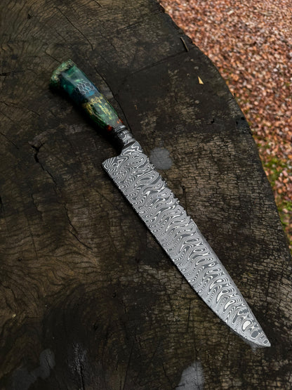 10” Chef Damascus Ladder Knife 300 Layers, Premium Maple, CS1095 15n20 - 240mm