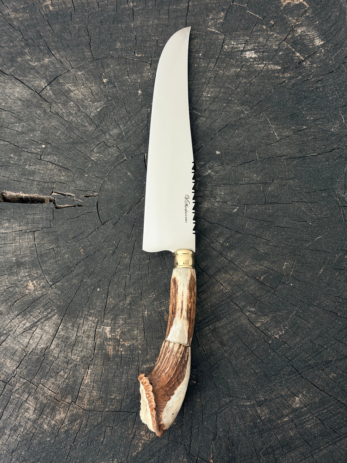 9" Artisan BBQ Knife, Deer Antler Rosette, SS440 - 230mm