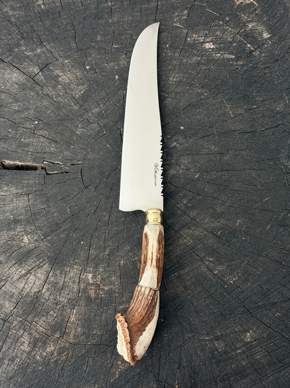 9" Artisan BBQ Knife, Deer Antler Rosette, SS440 - 230mm