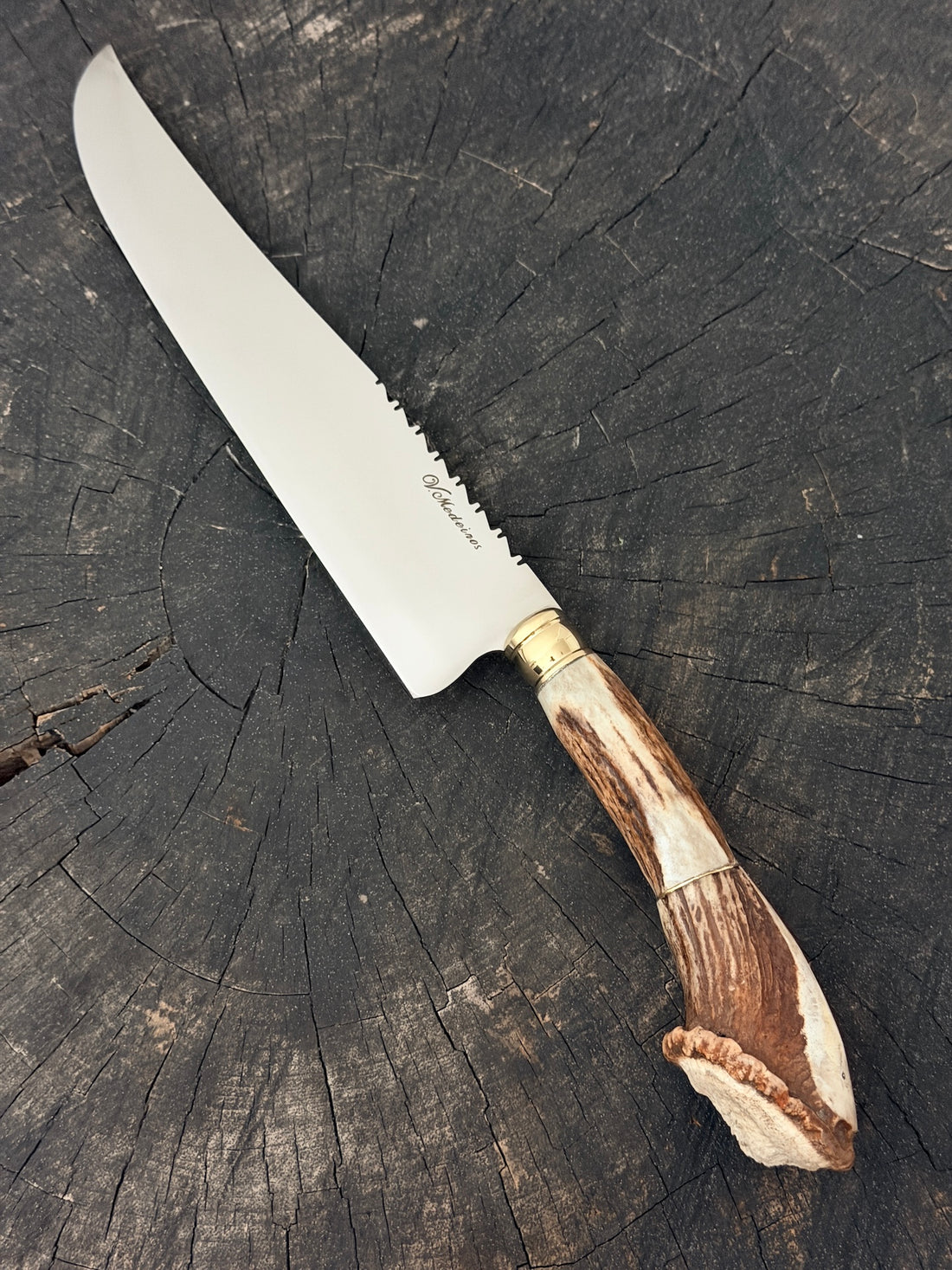 9" Artisan BBQ Knife, Deer Antler Rosette, SS440 - 230mm