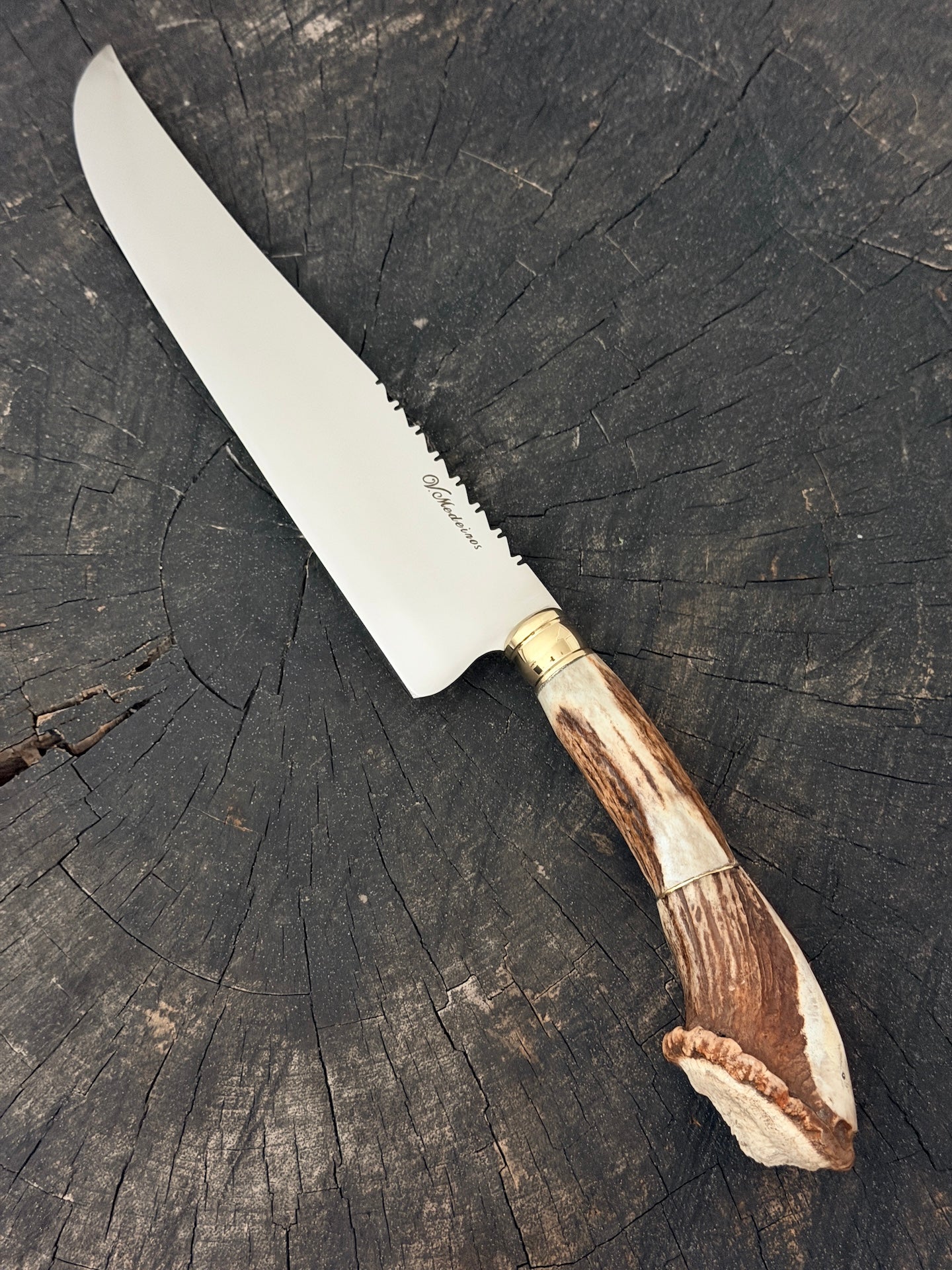 9" Artisan BBQ Knife, Deer Antler Rosette, SS440 - 230mm