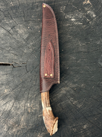 9" Artisan BBQ Knife, Deer Antler Rosette, SS440 - 230mm