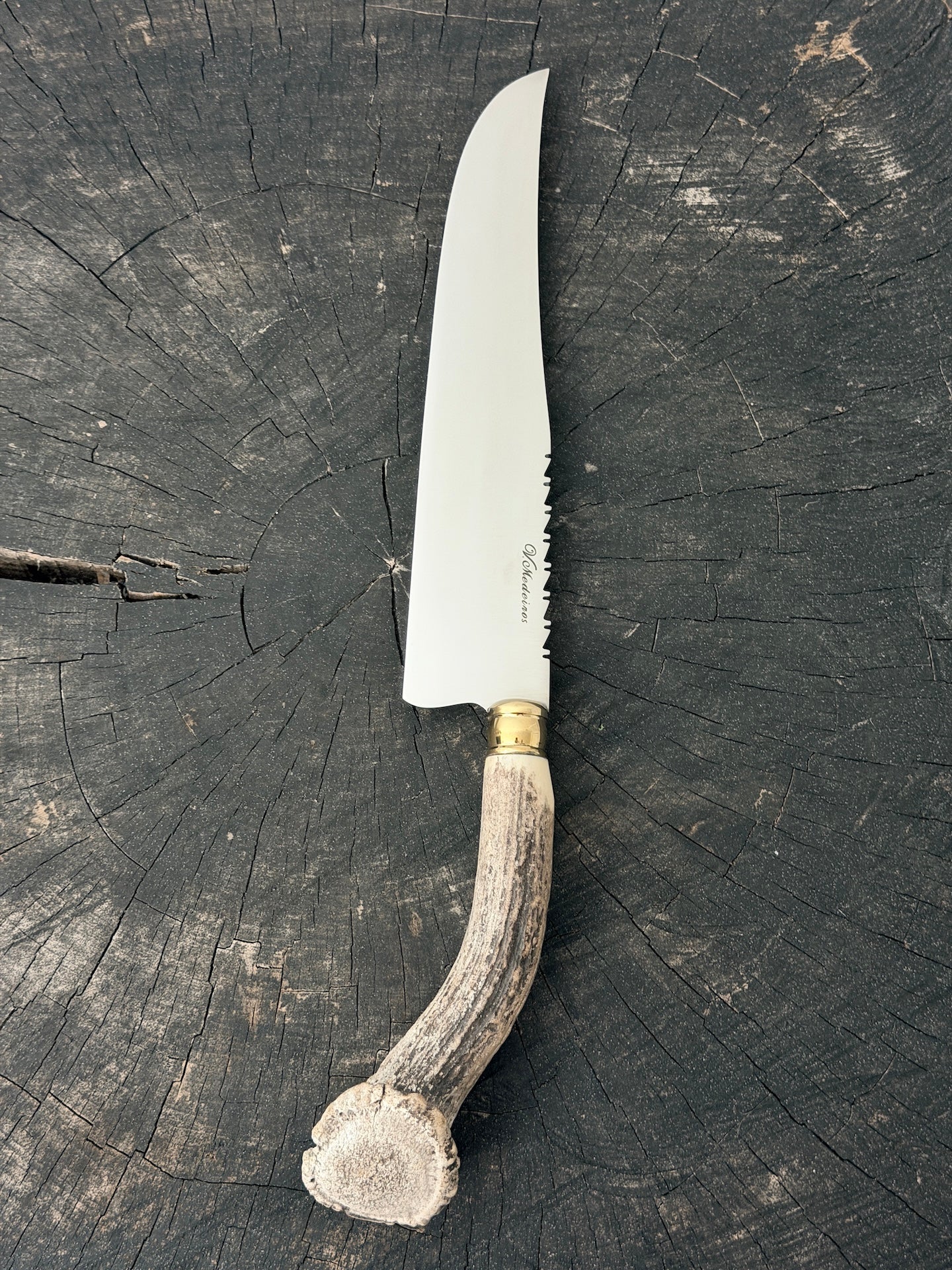9" Artisan BBQ Knife, Deer Antler Rosette, SS440 - 230mm