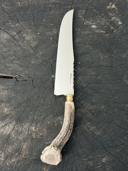 9" Artisan BBQ Knife, Deer Antler Rosette, SS440 - 230mm