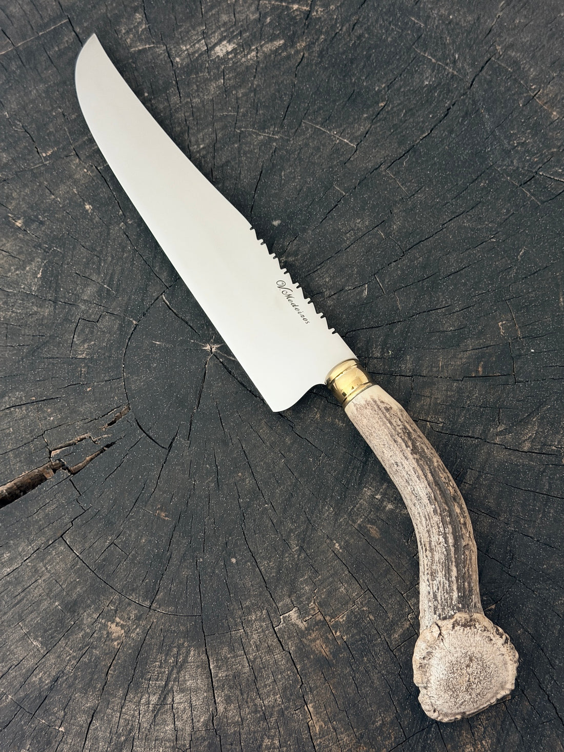 9" Artisan BBQ Knife, Deer Antler Rosette, SS440 - 230mm