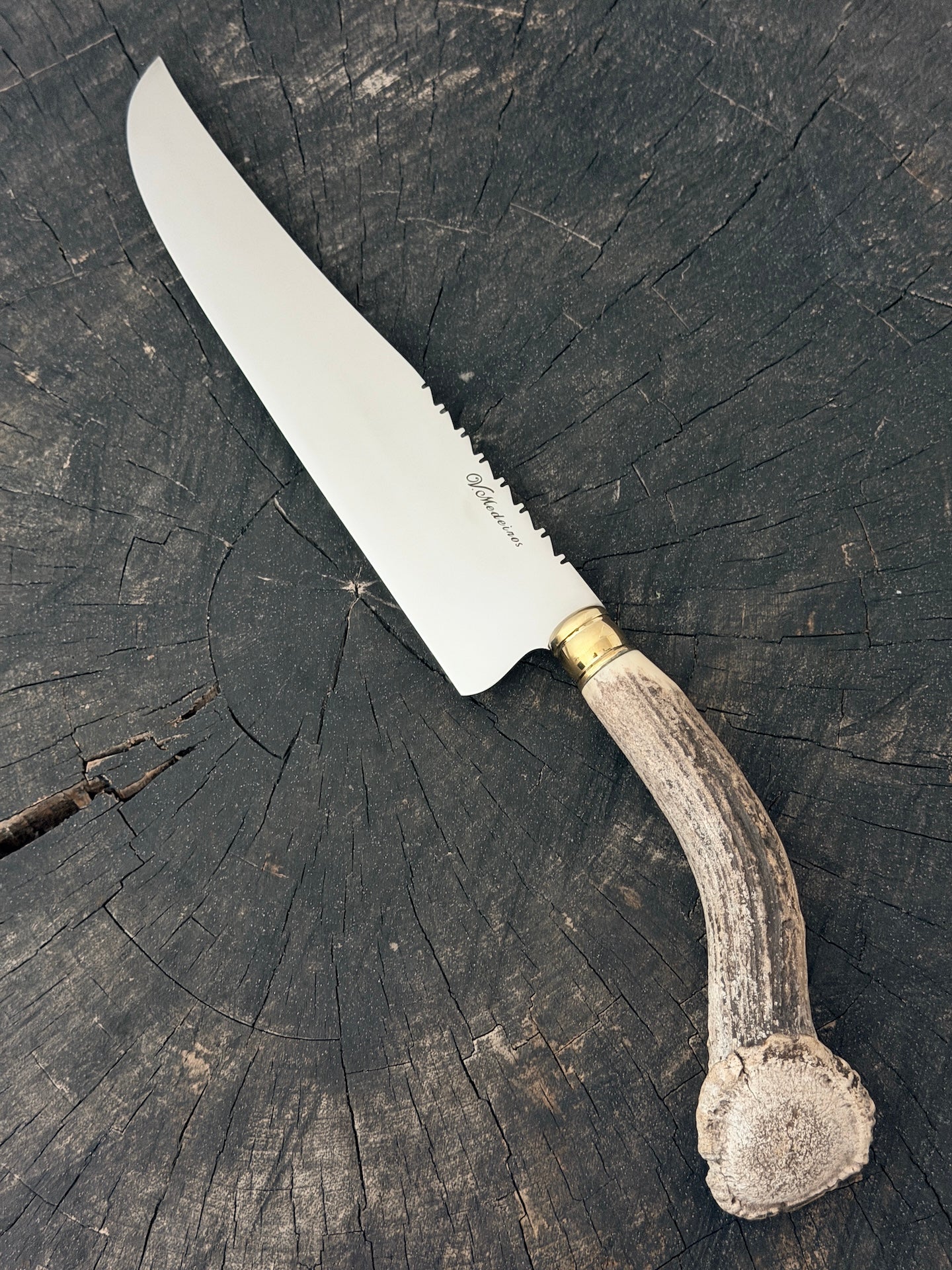 9" Artisan BBQ Knife, Deer Antler Rosette, SS440 - 230mm