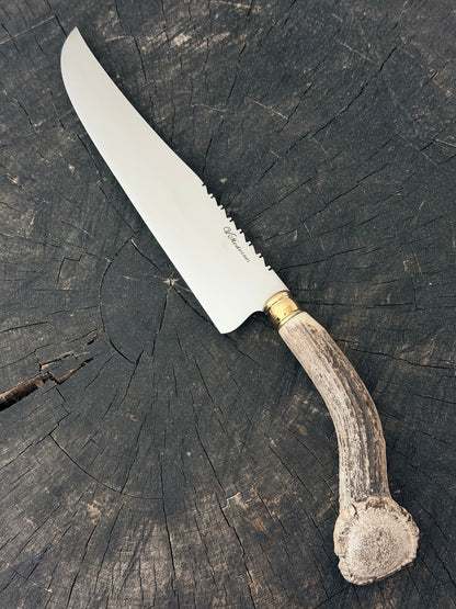 9" Artisan BBQ Knife, Deer Antler Rosette, SS440 - 230mm