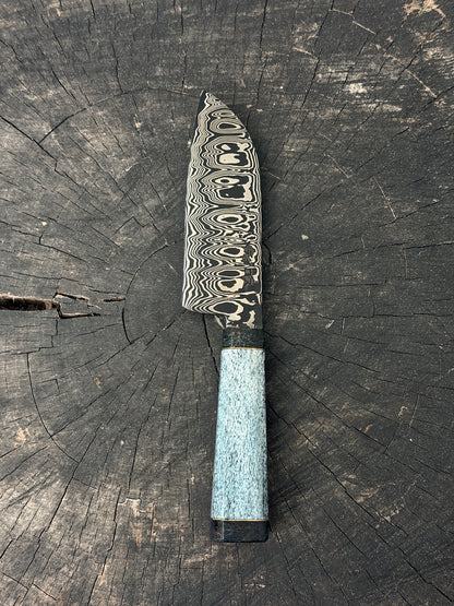 6" Santoku Ladder Damascus Knife 240 Layers, Whale Rib Bone, CS1095 15n20 - 150mm