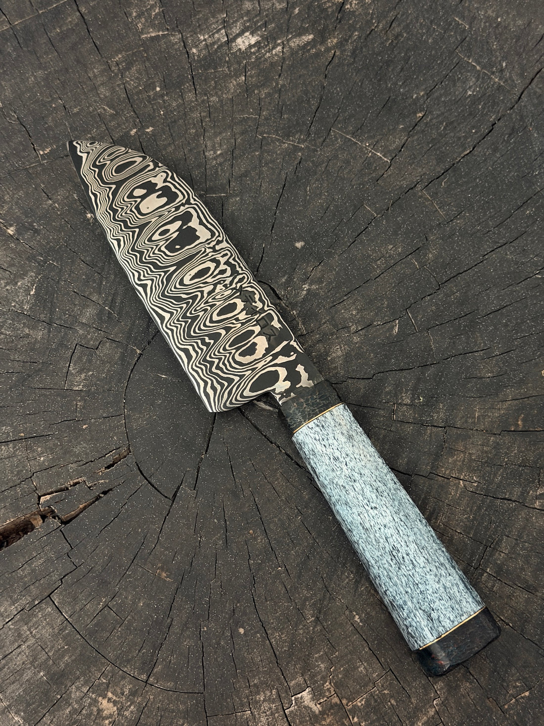 6" Santoku Ladder Damascus Knife 240 Layers, Whale Rib Bone, CS1095 15n20 - 150mm