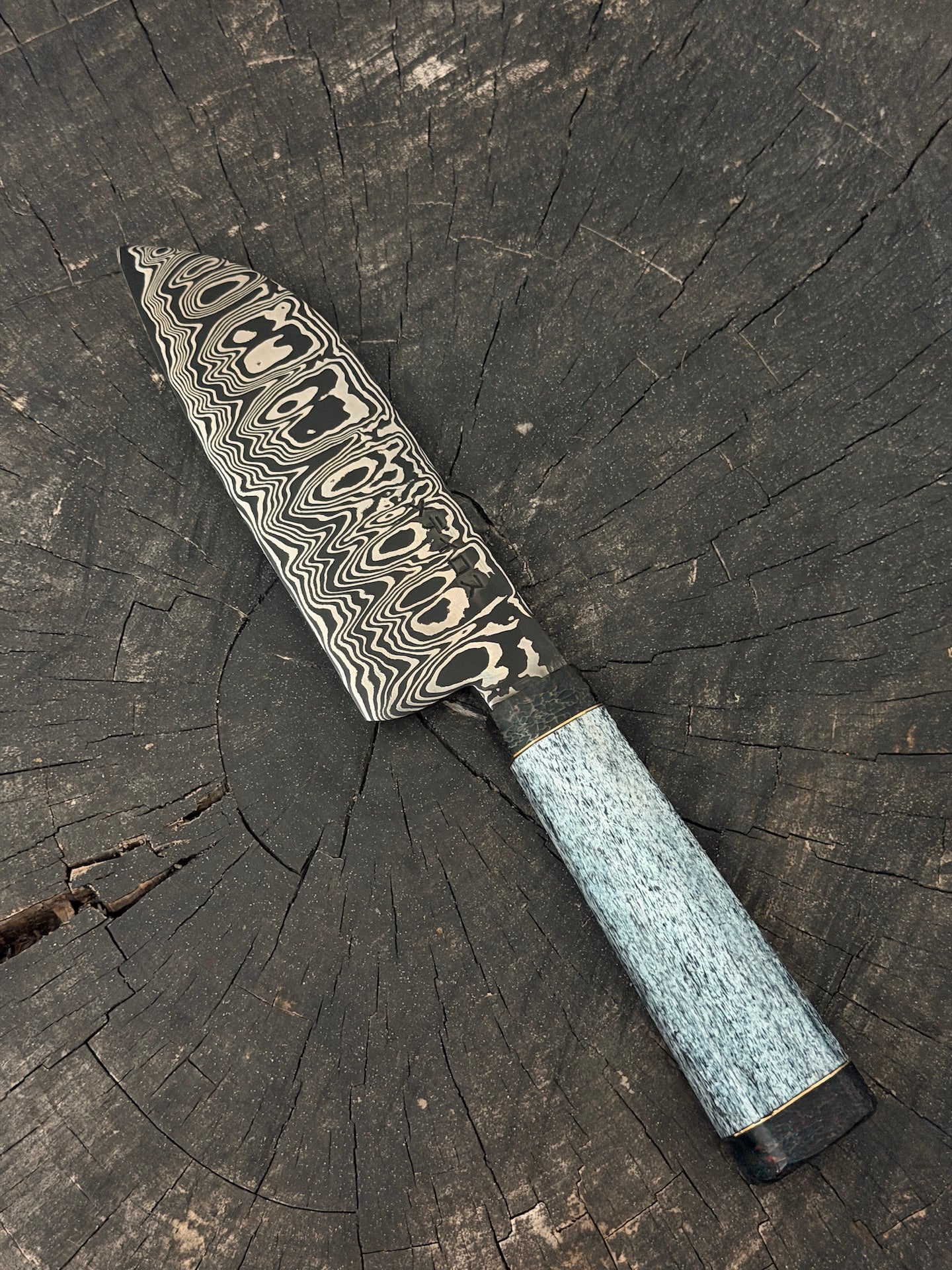 6" Santoku Ladder Damascus Knife 240 Layers, Whale Rib Bone, CS1095 15n20 - 150mm