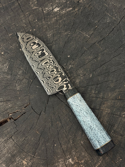 6" Santoku Ladder Damascus Knife 240 Layers, Whale Rib Bone, CS1095 15n20 - 150mm