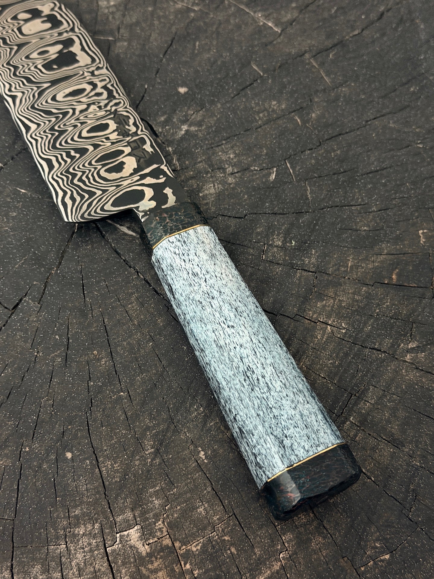 6" Santoku Ladder Damascus Knife 240 Layers, Whale Rib Bone, CS1095 15n20 - 150mm