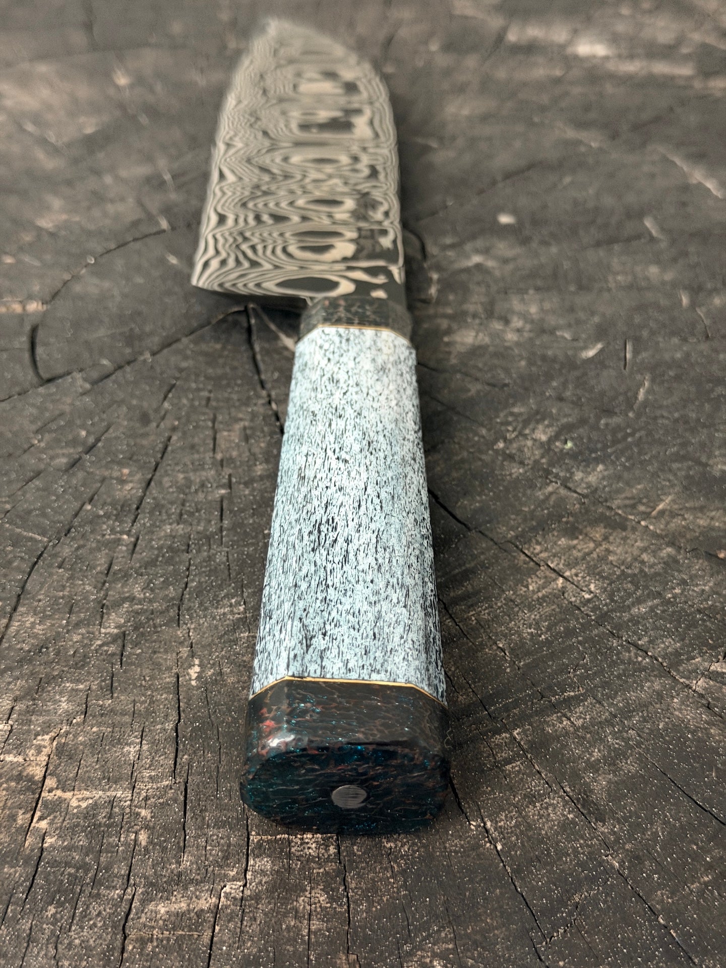 6" Santoku Ladder Damascus Knife 240 Layers, Whale Rib Bone, CS1095 15n20 - 150mm