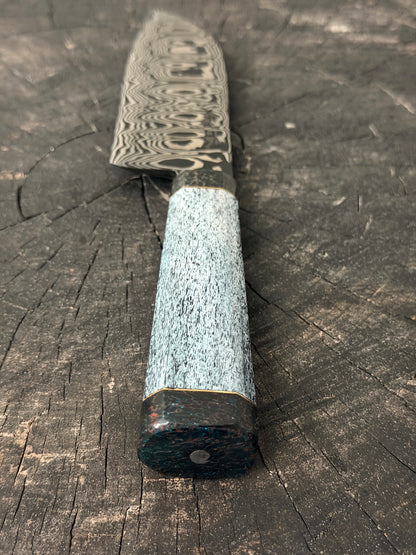 6" Santoku Ladder Damascus Knife 240 Layers, Whale Rib Bone, CS1095 15n20 - 150mm