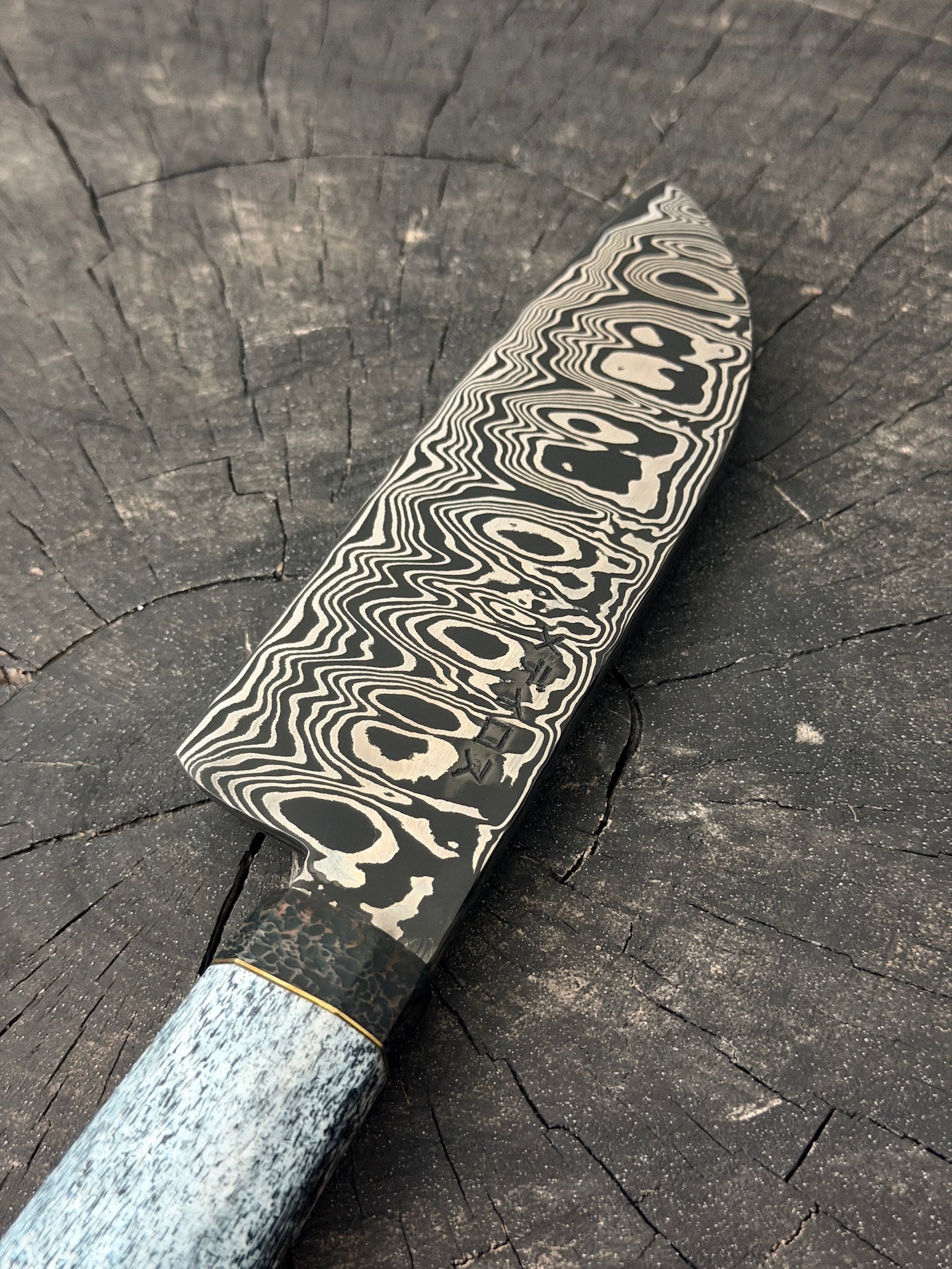 6" Santoku Ladder Damascus Knife 240 Layers, Whale Rib Bone, CS1095 15n20 - 150mm