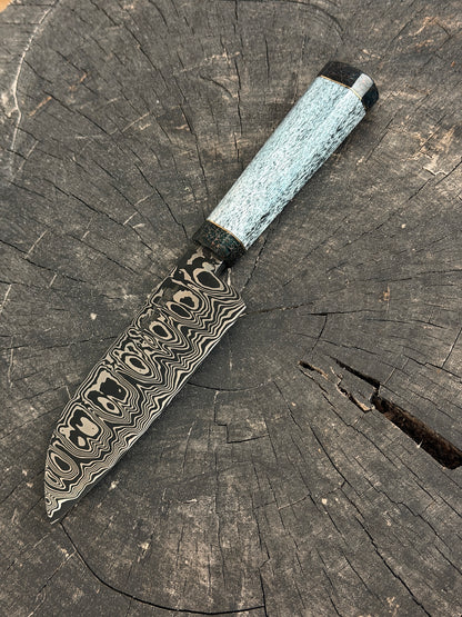 6" Santoku Ladder Damascus Knife 240 Layers, Whale Rib Bone, CS1095 15n20 - 150mm