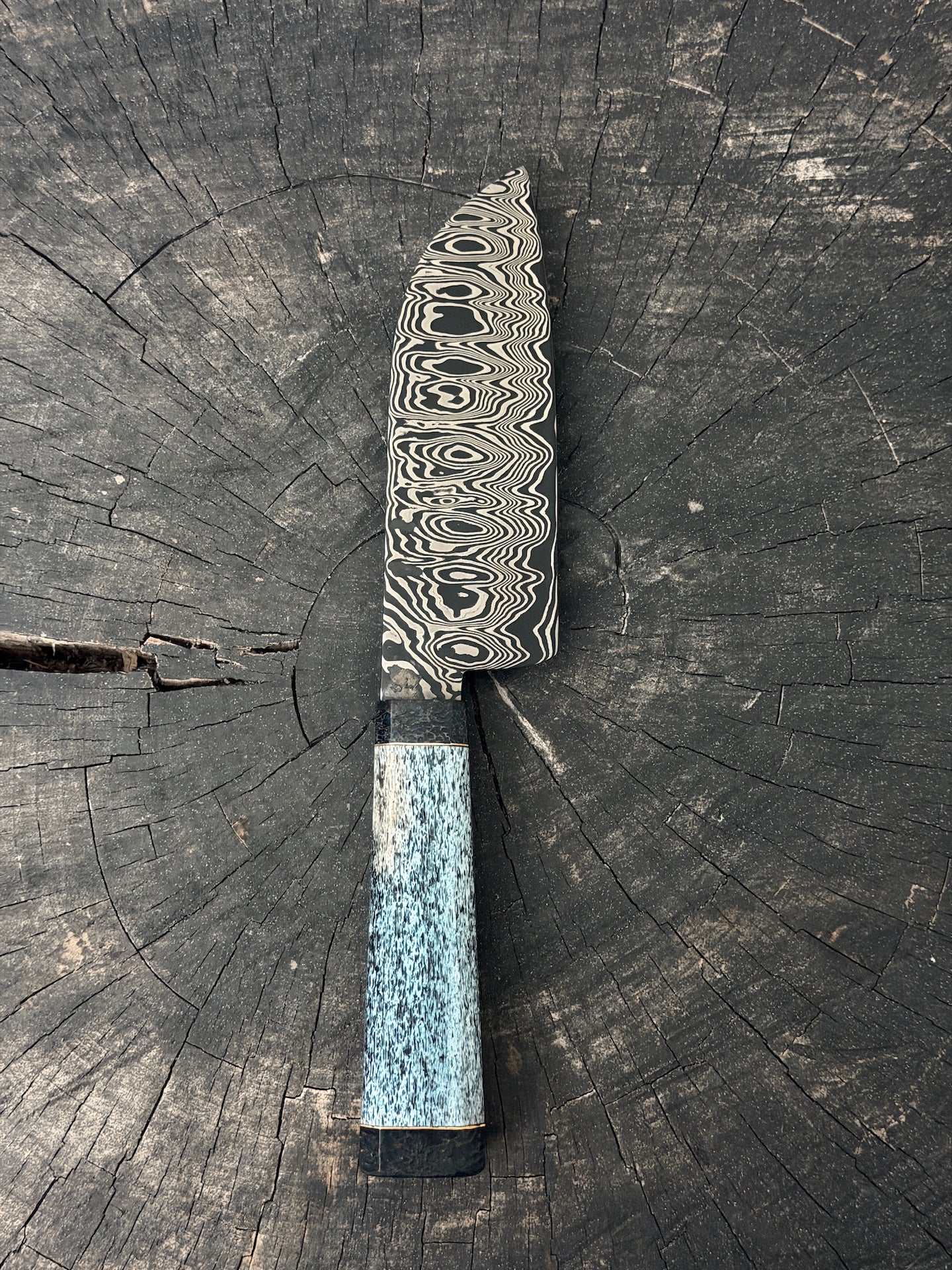 6" Santoku Ladder Damascus Knife 240 Layers, Whale Rib Bone, CS1095 15n20 - 150mm