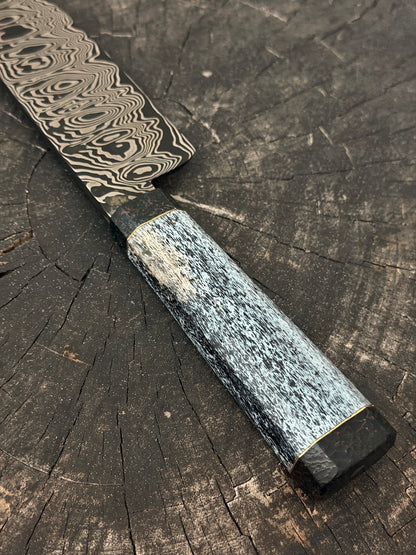 6" Santoku Ladder Damascus Knife 240 Layers, Whale Rib Bone, CS1095 15n20 - 150mm