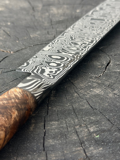 8" Santoku Ladder Integral Damascus Knife 240 Layers, Hybrid Amboyna Burl, CS1095 15n20 - 200mm