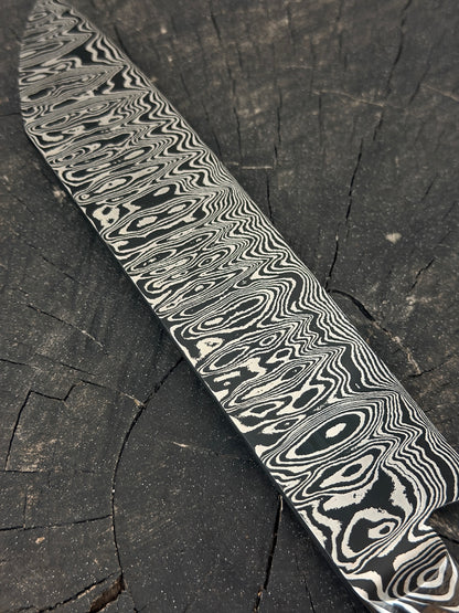 8" Santoku Ladder Integral Damascus Knife 240 Layers, Hybrid Amboyna Burl, CS1095 15n20 - 200mm