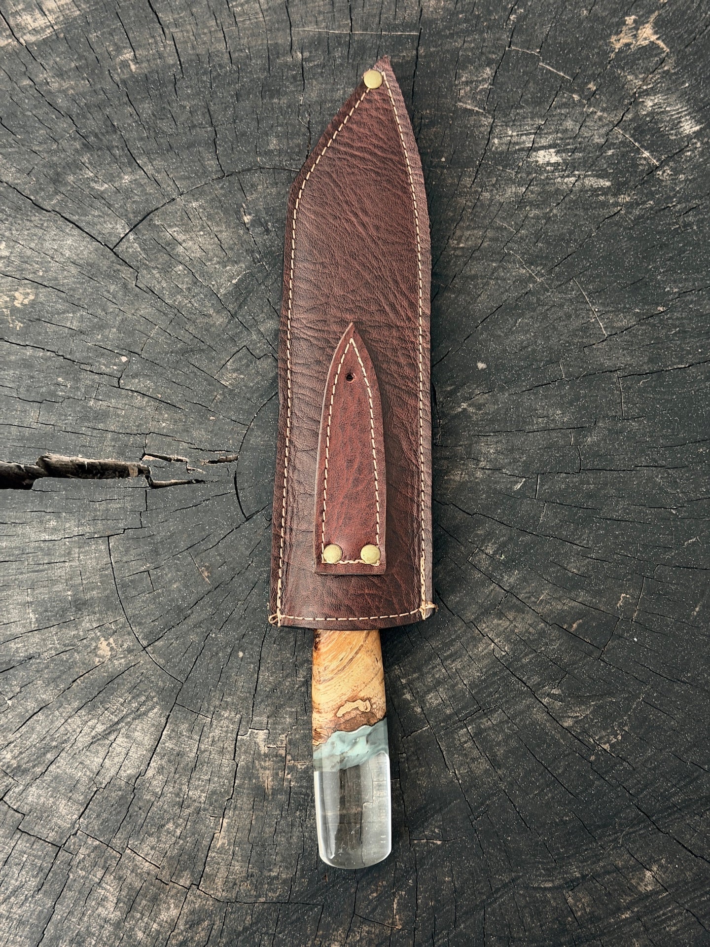 8" Santoku Ladder Integral Damascus Knife 240 Layers, Hybrid Amboyna Burl, CS1095 15n20 - 200mm